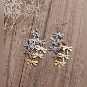 Elegant Dragonfly Dangle Earrings in Silver, Gold, and Bronze